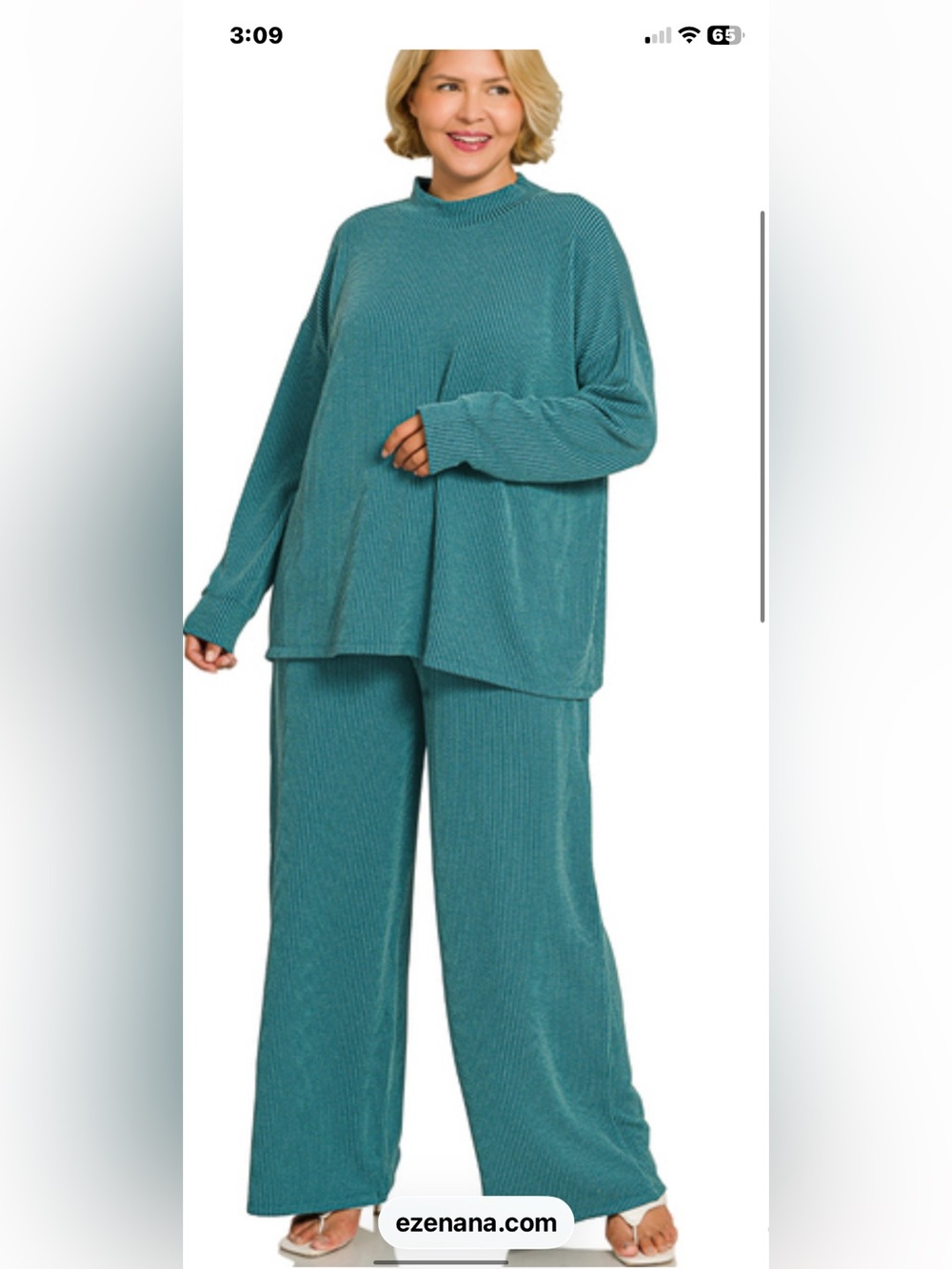 Zenana Mock Neck Top and Pants Sweater Set Teal